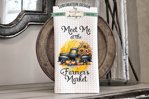 Black Truck with Pumpkins and Sunflowers | Fall Kitchen Towel Sublimation Designs Sublimation Ewe-N-Me Designs 