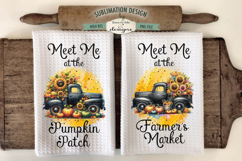 Black Truck with Pumpkins and Sunflowers | Fall Kitchen Towel Sublimation Designs Sublimation Ewe-N-Me Designs 