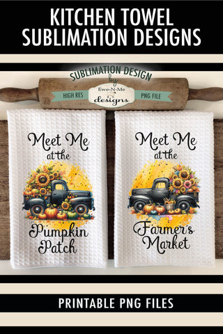 Black Truck with Pumpkins and Sunflowers | Fall Kitchen Towel Sublimation Designs Sublimation Ewe-N-Me Designs 