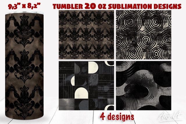 Black tumbler wrap sublimation, noir, geometric patterns Sublimation Angelina Semenova 