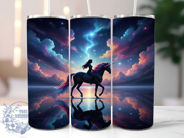 Black Unicorn Girl Fantasy Tumbler, Unicorn Girl, Fantasy Wrap, 20Oz Tumbler, Sublimation Design, Mythical Creature, Magical Gift Sublimation ToriDesigns 