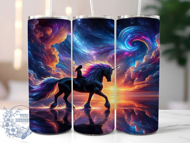 Black Unicorn Girl Fantasy Tumbler, Unicorn Girl, Fantasy Wrap, 20Oz Tumbler, Sublimation Design, Mythical Creature, Magical Gift Sublimation ToriDesigns 