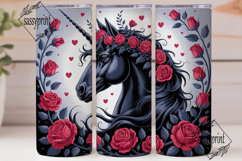 Black Unicorn & Roses 20oz Tumbler Wrap Sublimation sassyprint 