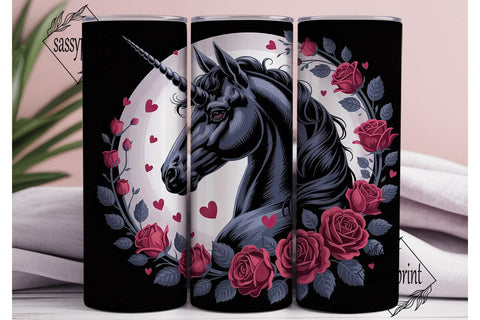 Black Unicorn & Roses 20oz Tumbler Wrap Sublimation sassyprint 