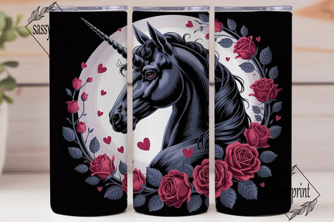 Black Unicorn & Roses 20oz Tumbler Wrap Sublimation sassyprint 