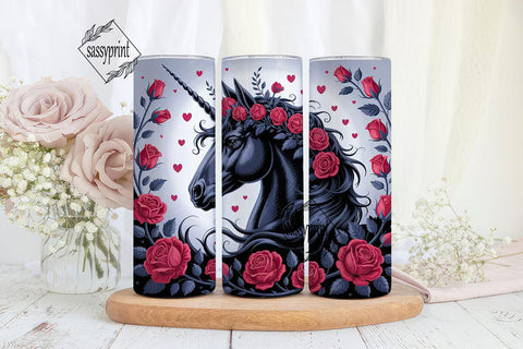 Black Unicorn & Roses 20oz Tumbler Wrap Sublimation sassyprint 