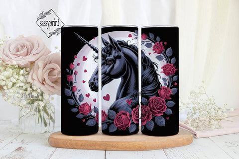 Black Unicorn & Roses 20oz Tumbler Wrap Sublimation sassyprint 