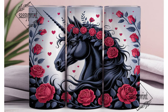 Black Unicorn & Roses 20oz Tumbler Wrap Sublimation sassyprint 