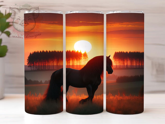 Black Western Horse Tumbler, Western Horse Wrap, 20Oz Skinny Tumbler, Elegant Equine Sublimation, Rustic Farm Design, Country Rider Tumbler, Nature-Inspired Wrap Sublimation Lara' s Designs 