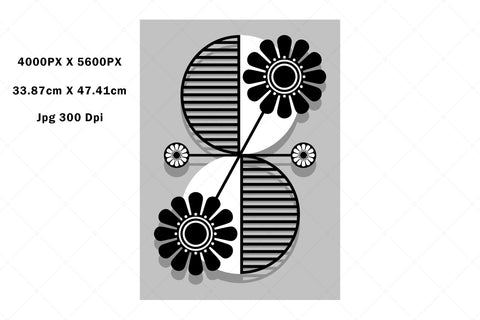 Black & White Abstract Floral Art Sublimation Karma Genie Graphics 