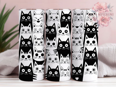 Black White Cat Doodle Tumbler, Cat Lovers, Black And White, Cute Kitten, Whimsical Art, 20Oz Tumbler, Sublimation Wrap Sublimation Li Zamperini 