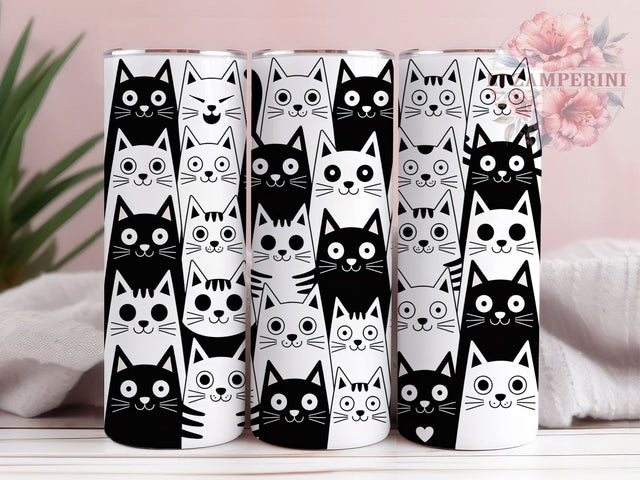 Black White Cat Doodle Tumbler, Cat Lovers, Black And White, Cute Kitten, Whimsical Art, 20Oz Tumbler, Sublimation Wrap Sublimation Li Zamperini 