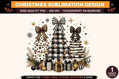 Black & White Christmas Tree PNG | Elegant Christmas Sublimation Design | Buffalo Plaid Christmas Tree PNG | Holiday T-Shirt Design | 300 DPI Sublimation BlackCatsMedia 