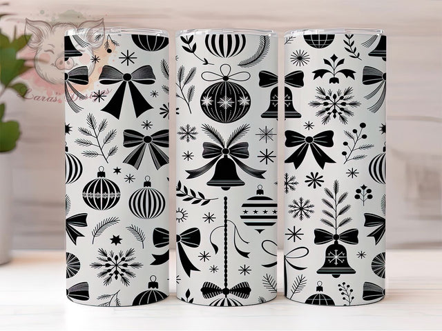 Black & White Christmas Tumbler, Winter Party Wrap, 20oz Tumbler Sublimation, Mugful Christmas Design, Monochrome Holiday Sublimation, Festive Black & White Tumbler, Cozy Winter Wrap Sublimation Lara' s Designs 