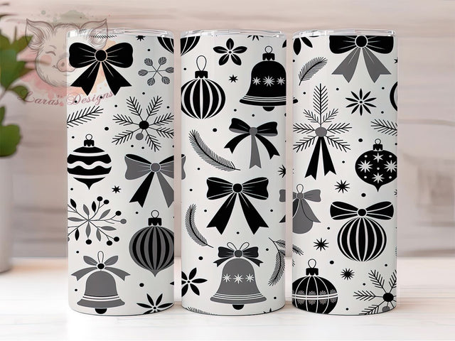 Black & White Christmas Tumbler, Winter Party Wrap, 20oz Tumbler Sublimation, Mugful Christmas Design, Monochrome Holiday Sublimation, Festive Black & White Tumbler, Cozy Winter Wrap Sublimation Lara' s Designs 