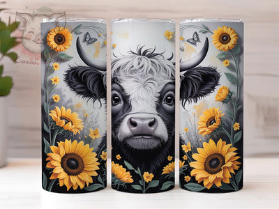 Black White Cow Sunflower 20oz Tumbler, Black and White, Sunflower Theme, Rustic Print, Farm Style, 20oz Sublimation, PNG Design Sublimation Lara' s Designs 