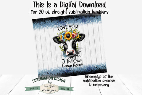 Black White Cow with Sunflowers 20oz Seamless Tumbler Wrap Sublimation Ewe-N-Me Designs 