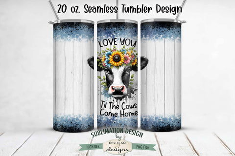 Black White Cow with Sunflowers 20oz Seamless Tumbler Wrap Sublimation Ewe-N-Me Designs 