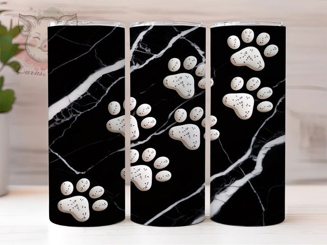 Black White Dog Paw Tumbler, Black White Pattern, Seamless Paw Print, Pet Lover Tumbler, Minimalist Design, 20oz Tumbler, Sublimation Design Sublimation Lara' s Designs 