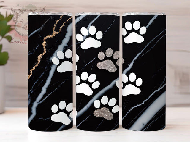 Black White Dog Paw Tumbler, Black White Pattern, Seamless Paw Print, Pet Lover Tumbler, Minimalist Design, 20oz Tumbler, Sublimation Design Sublimation Lara' s Designs 