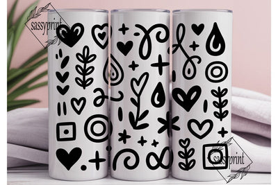 Black & White Doodle 20oz Tumbler Wrap Sublimation sassyprint 
