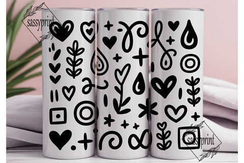 Black & White Doodle 20oz Tumbler Wrap Sublimation sassyprint 