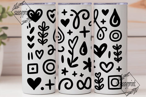 Black & White Doodle 20oz Tumbler Wrap Sublimation sassyprint 