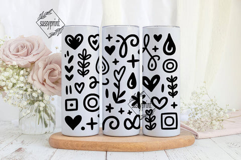 Black & White Doodle 20oz Tumbler Wrap Sublimation sassyprint 