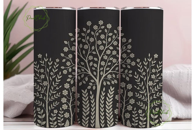 Black & White Floral 20oz Tumbler Wrap Sublimation PixelChick 