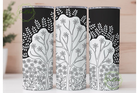Black & White Floral 20oz Tumbler Wrap Sublimation PixelChick 