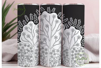 Black & White Floral 20oz Tumbler Wrap Sublimation PixelChick 