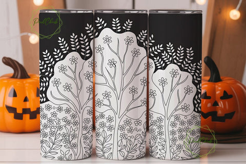 Black & White Floral 20oz Tumbler Wrap Sublimation PixelChick 