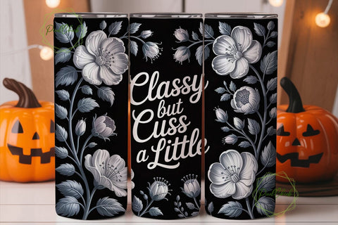 Black White Floral Classy 20oz Tumbler Sublimation PixelChick 