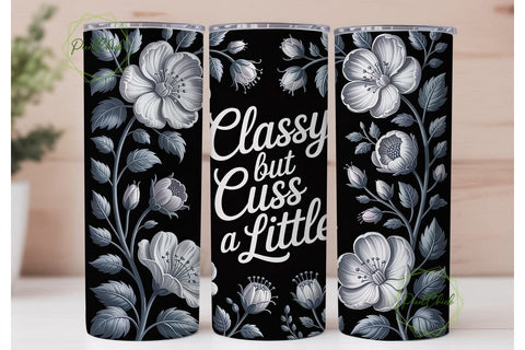 Black White Floral Classy 20oz Tumbler Sublimation PixelChick 