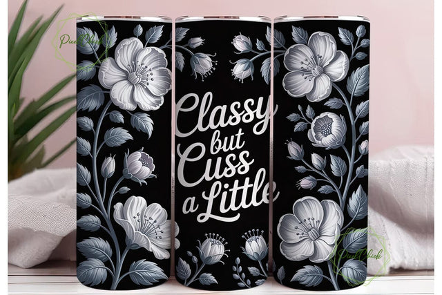 Black White Floral Classy 20oz Tumbler Sublimation PixelChick 
