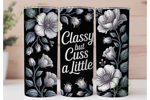 Black White Floral Classy 20oz Tumbler Sublimation PixelChick 