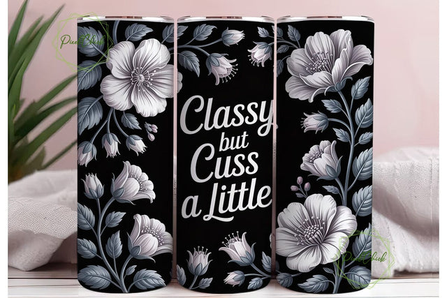 Black White Floral Classy 20oz Tumbler Sublimation PixelChick 
