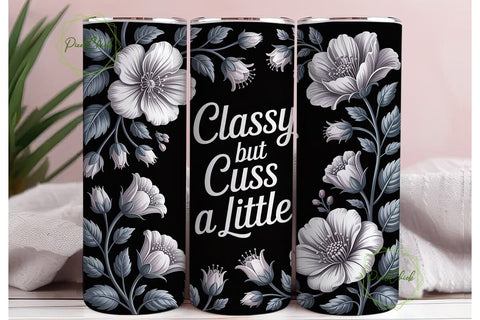 Black White Floral Classy 20oz Tumbler Sublimation PixelChick 