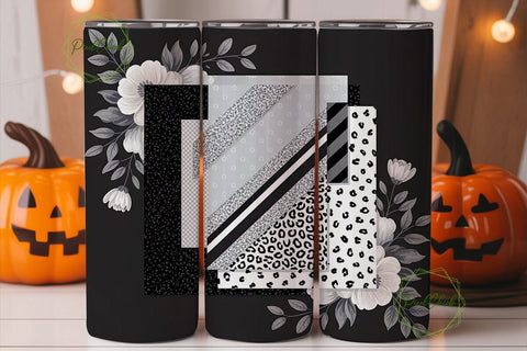 Black & White Floral Glitter Tumbler Sublimation PixelChick 