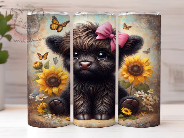 Black White Floral Highland Cow Tumbler, Highland Cow Floral Tumbler, Rustic Cow Wrap, Whimsical Cow Wrap, Country Farm Animal Wrap, Sublimation Design, Trendy Gift Idea Sublimation Lara' s Designs 