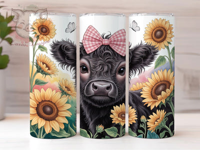 Black White Floral Highland Cow Tumbler, Highland Cow Floral Tumbler, Rustic Cow Wrap, Whimsical Cow Wrap, Country Farm Animal Wrap, Sublimation Design, Trendy Gift Idea Sublimation Lara' s Designs 