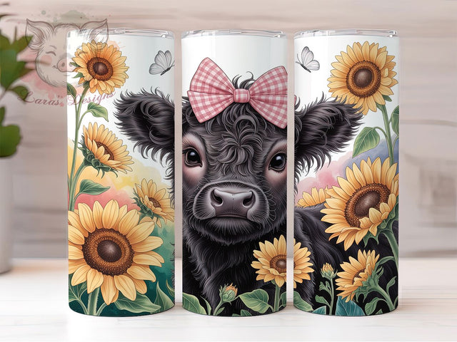 Black White Floral Highland Cow Tumbler, Highland Cow Floral Tumbler, Rustic Cow Wrap, Whimsical Cow Wrap, Country Farm Animal Wrap, Sublimation Design, Trendy Gift Idea Sublimation Lara' s Designs 