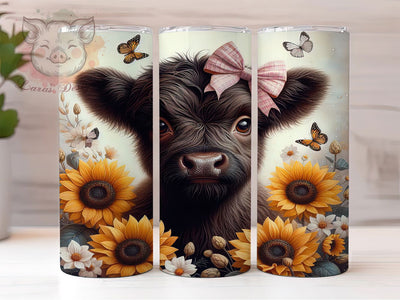 Black White Floral Highland Cow Tumbler, Highland Cow Floral Tumbler, Rustic Cow Wrap, Whimsical Cow Wrap, Country Farm Animal Wrap, Sublimation Design, Trendy Gift Idea Sublimation Lara' s Designs 