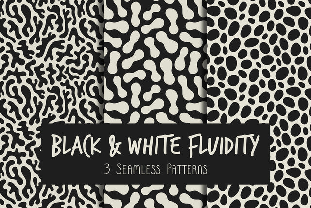 Black & White Fluidity Seamless Patterns Digital Pattern Rin Green 