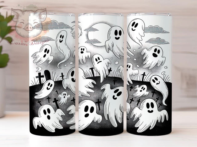 Black & White Ghost Halloween Tumbler, Ghostly Halloween Wrap, Monochrome Ghost Sublimation, Spooky Black And White Tumbler, Haunted Ghost Drinkware, Gothic Ghost Wrap, Minimalist Halloween Tumbler Sublimation Lara' s Designs 