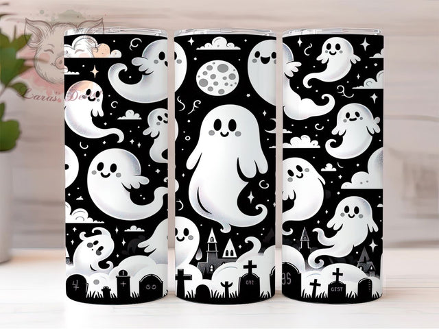 Black & White Ghost Halloween Tumbler, Ghostly Halloween Wrap, Monochrome Ghost Sublimation, Spooky Black And White Tumbler, Haunted Ghost Drinkware, Gothic Ghost Wrap, Minimalist Halloween Tumbler Sublimation Lara' s Designs 