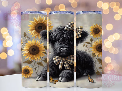Black White Highland Cow Tumbler, Black And White, Floral Design, Rustic Theme, Farmhouse Style, 20Oz Tumbler, Sublimation Wrap Sublimation SvggirlplusArt 
