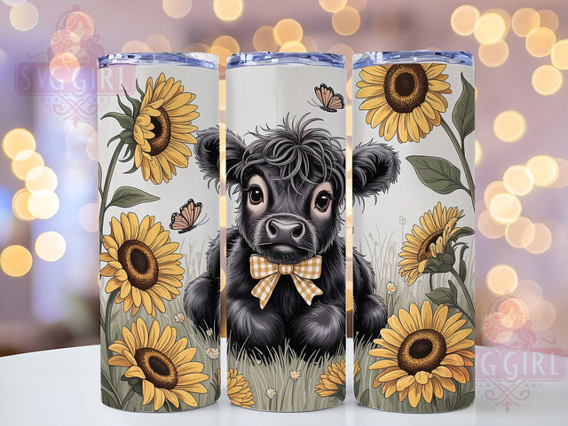 Black White Highland Cow Tumbler, Black And White, Floral Design, Rustic Theme, Farmhouse Style, 20Oz Tumbler, Sublimation Wrap Sublimation SvggirlplusArt 