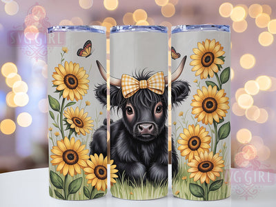 Black White Highland Cow Tumbler, Black And White, Floral Design, Rustic Theme, Farmhouse Style, 20Oz Tumbler, Sublimation Wrap Sublimation SvggirlplusArt 