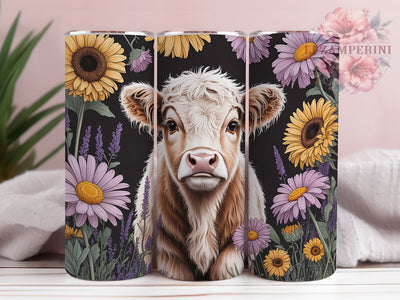 Black & White Highland Cow Tumbler, Black and White Tumbler, Floral 20oz Wrap, Sublimation Design, Stylish Gift Idea, Country Cow Wrap, Western Floral Tumbler Sublimation Li Zamperini 